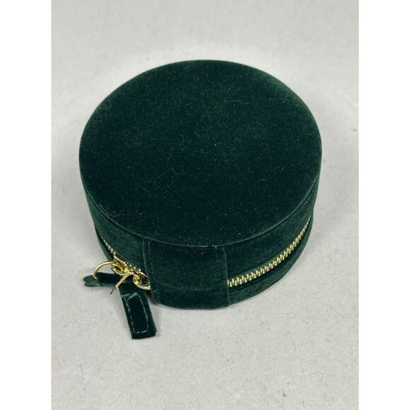 Sezane Assessories Zipped Round Jewelry Box Green Velvet Travel Bag Case - Picture 2 of 9